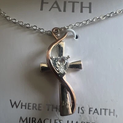 Brilliance Faith Cross Pendant Necklace Swarovski Crystal Silver Gold Plated NIB - Image 1 of 3
