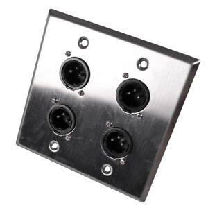 Seismic Audio Stainless Steel Wall Plate - 2 Gang with 4 XLR Male Connectors
