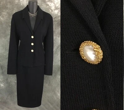 HERMOSA Chaqueta Tejida Colección St John Negro Perla Traje Blazer Talla 8 Foto 1 de 4
