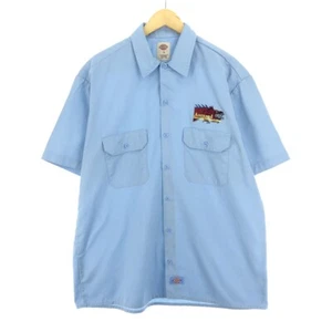 Dickies Short Sleeve Work Shirt polyester Blue type light blue mens L - Picture 1 of 20