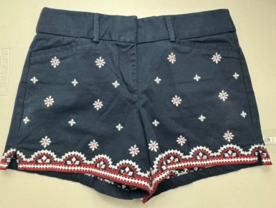 Loft Ann Taylor Womens Shorts Size 4 The Rivera Blue Embroidered Hem - Image 1 of 4
