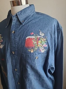 Damen Jeanshemd Gr. M Weihnachten Urlaub Knopfleiste Grandmacore Vintage 90er Y2K - Bild 1 von 8