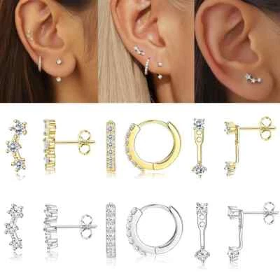 Gold Stud Earrings Set for Women, 3 Pairs Huggie Hoop Jacket Studs Earring Stack - Image 1 of 4