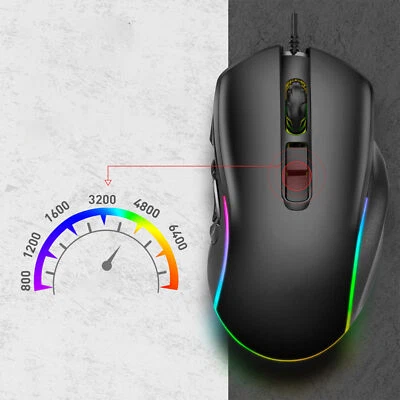 RGB Gaming Mouse Macro Define 6 Levels Adjustable DPI 7200dpi Optical Resolution - Image 1 of 4