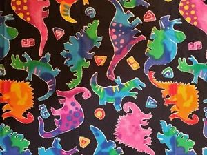 Rainbow Rascals Dinosaurs on Black by Hoffman Fabrics 1 yard 14 inches - Picture 1 of 4