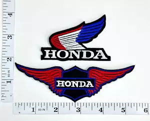 Embroidered 2-Patch Set - Motorcycles - Racing - Red/WhiteBlue - Honda - Iron-on - Picture 1 of 1