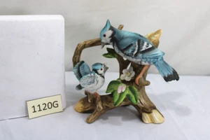 VINTAGE J. BYRON FIGURINE 1980'S PORCELAIN ~MOTHER & BABY BLUE JAY~ BEAUTIFUL - Picture 1 of 10