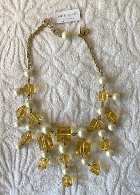Kate Spade Nuevo con Etiquetas Nuevo Amarillo Citrino Perla Dorado Fiesta Elegante Disfraz Collar Raro Foto 1 de 4