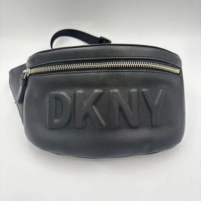 DKNY Irvington Leather Logo Tilly Sling Bag Fanny Pack Black Adjustable Strap - Image 1 of 4
