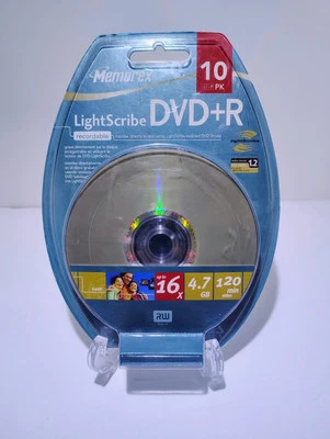 Paquete de 10 discos grabables Memorex LightScribe DVD+R 16x 4,7 GB 120 min nuevos sellados Foto 1 de 2