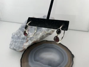 PPOLITA ROCK CANDY 925 STERLING SILVER ONYX HEMATITE/QUARTZ HOOP EARRINGS - Picture 1 of 7