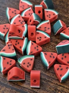 30 bright red watermelon fruit clay beads for jewellery making. - Picture 1 of 2