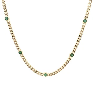 46cm Halskette 14kt Gelbgold Panzer Kette 3.2mm Goldkette Smaragd grün 585 Gold - Picture 1 of 19