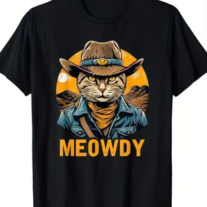 Men's Graphic T-Shirt - Meow Meow Cat Lovers Retro Tee - Picture 1 of 8