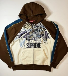Supreme Falcon Raglan Zip Up Hoodie Brown Cream Sweatshirt Sz Medium FW23 Rare - Picture 1 of 9
