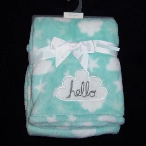 NEW Baby Gear HELLO Cloud Star Blanket Aqua Blue Green Plush Security Lovey  - Picture 1 of 1