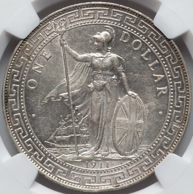 Great Britain: George V Trade Dollar 1911-B NGC MS-62 Bombay Mint. Lustrous coin - Image 1 of 4