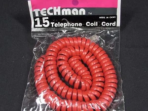 Coiled Phone Handset COIL Cord RJ11 Red 15' HOME LAND LINE SPIRAL BRIGHT RED