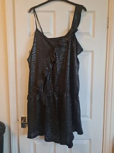 BNWT Pretty Secrets Size 24/26 Sleep Playsuit Black Satin Elastic Waist - Picture 1 of 7