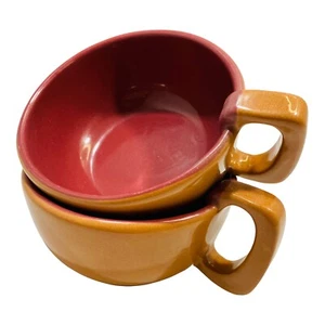 Frankoma Mug Cup Handled Soup Bowl 5” Pink Orange Vintage Lot of 2 With Crazing - Picture 1 of 6