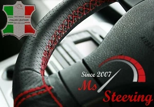 FOR RANGE ROVER L322 BLACK PERF LEATHER STEERING WHEEL COVER RED DBL ST - Picture 1 of 5