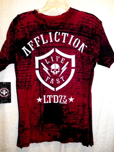 Affiction Live Fast "Simulation" SS Red Reversible Cotton T-Shirt SZ Medium - Picture 1 of 4