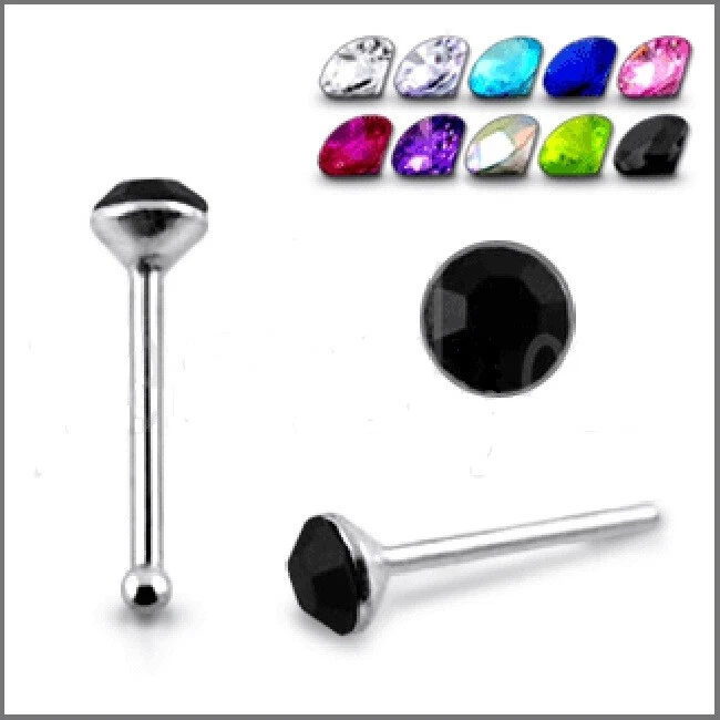 1x 22g anel de nariz de prata esterlina CZ gema ponta reta formato de L minúsculo N002 - Imagem 1 de 1