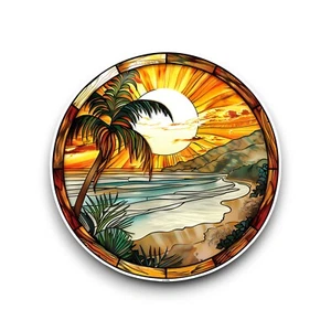 GROSSER Strand Sonnenuntergang Buntglas Fenster Design Deckend Vinyl Aufkleber Aufkleber - Bild 1 von 1