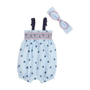 Mud Pie Sail Away Patriotic Star Romper & Headband Set 3-6M 6-9M 9-12 Months - Picture 1 of 1
