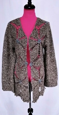 Boston Proper Long Cardigan Sweater Size M Brown Wool Blend Duster Open Front - Image 1 of 4