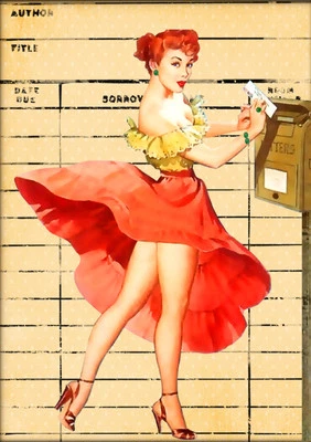 Postage Due - Pinup Collage 8x10 Craft Fabric Block - Buy 2, Get 3rd FREE!  - Image 1 of 2