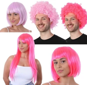 Pink Wigs Unisex Long Wig Cosplay Charity Run 1970s 1980s Costume Party Afro - Picture 1 of 7