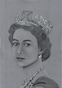 Original black & white pencil artwork portrait picture Queen Elizabeth 2nd young - Picture 1 of 3