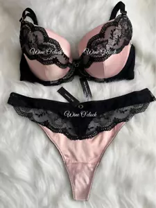 Ann Summers Infatuation Padded Plunge Bra & Thong Pale Pink 32A~44H RRP £26 SALE - Picture 1 of 13
