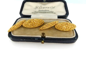 Antique Edwardian Art Deco era 10K Gold Emboss Diamond Cut Cufflinks Buttons - Picture 1 of 13