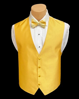 Men's Saffron Yellow Tuxedo Vest & Bow Tie Adjustable Fullback Large L - Image 1 of 3