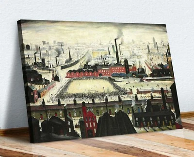 The Football Match CANVAS WALL ART PRINT ARTWORK PAINTING FRAMED LS Lowry Style - Image 1 of 4