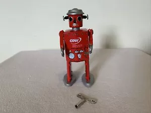 Vtg ATOMIC MAN ROBOT Red Wind Up Tin Toy W/key CDW Advertising Schylling WORKING - Picture 1 of 16