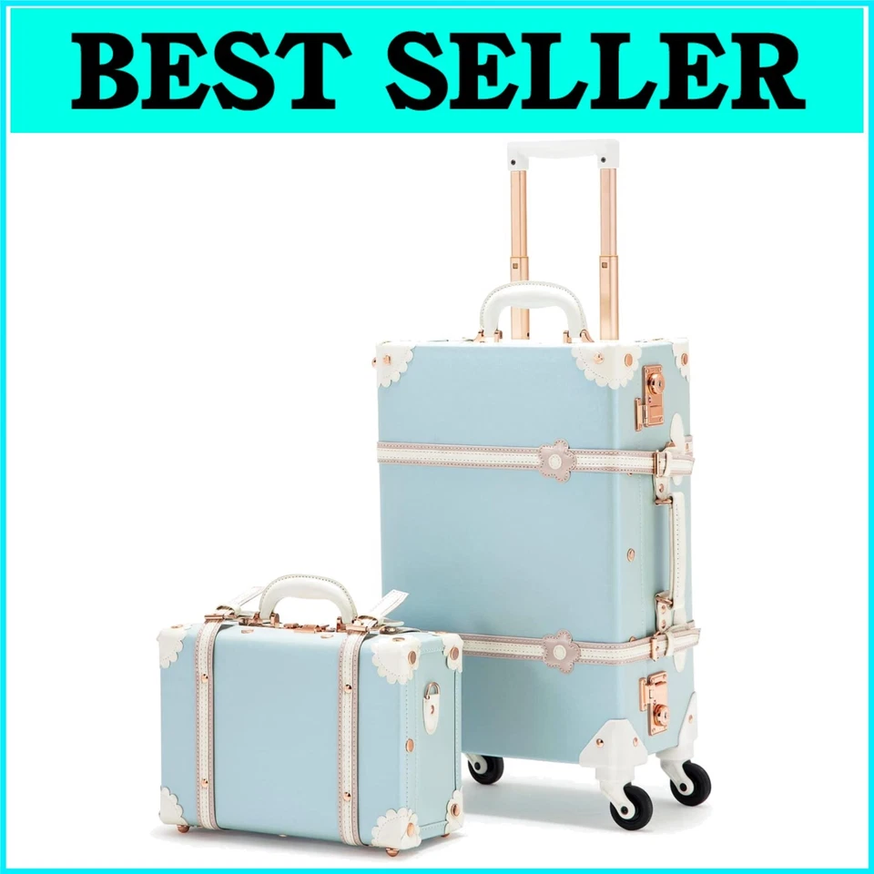 Luxurious Vintage Designer Luggage Set with TSA-Approved Locks - Sky Blue - Image 1 of 4