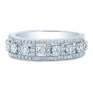 Diamond Anniversary Band Ring 14K White Gold Wedding Square Halo 1.15TCW Round - Picture 1 of 3