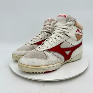 Vintage Mizuno Men Size 8 White Red Leather Mesh High Top Training Shoes - Picture 1 of 13