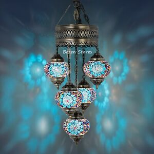 5 Big GLOBES MOSAIC CHANDELIER Turkish Moroccan Handmade Hanging Ceiling,Pendant