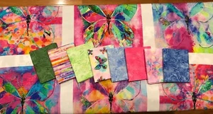 P&B Textiles Butterfly Dreams 8 Piece Fat Quarter Bundle with Panel - Blue - Picture 1 of 10