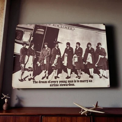 Vintage 1950s Airline Stewardess Poster United Airlines Crew Sepia 23x32 - Image 1 of 4