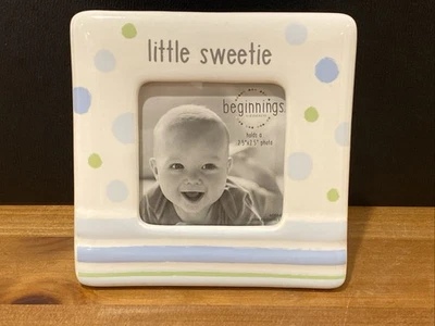 Little Sweetie Baby Picture Frame 2.5"x2.5" Beginnings by Enesco Blue and White - Image 1 of 4