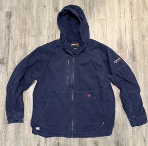 Ariat FR Blue DuraLight Cordura Canvas Hooded Fleece-Lined Jacket Men's Sz L - Picture 1 of 11