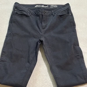 EDDIE BAUER Jeans Women's 12 Navy Denim Preppy Slightly Curvy Slim Straight Leg - Picture 1 of 16