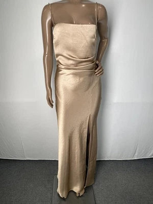 Maxi Vestido Bec + Bridge Mujer Dorado Talla 4 Nadia Escote Cuadrado Abertura Lateral Foto 1 de 4