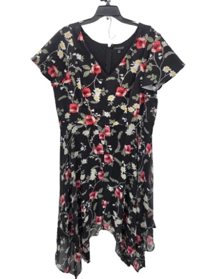 Lane Bryant 连衣裙女式加 22/24 黑色花卉手帕下摆流动职业 — 第 1/4 张图片