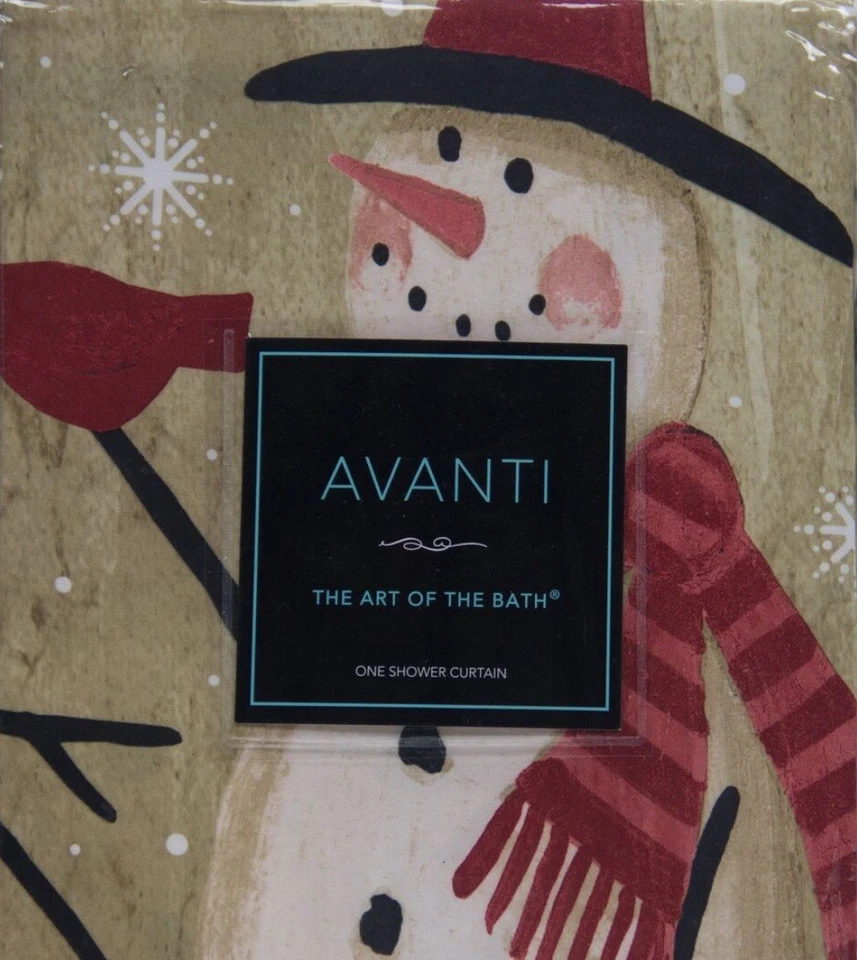 Cortina de ducha de tela Avanti Tall muñecos de nieve con cardenales y pinos 72 X 72 Foto 1 de 4